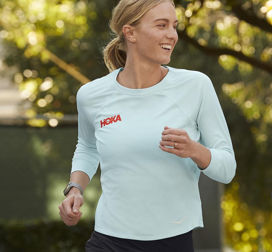 Top Hoka One One Mujer - Performance 3/4 Sleeve - Azules - MJL265739